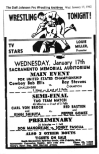 Wrestling display ad from newspaper 1/17/62
